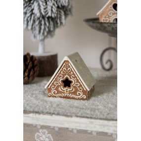 26CE1744 Tealight Holder Gingerbread house 8x8x8 cm Brown Porcelain Tea-light Holder