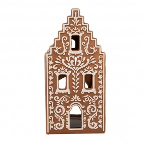 26CE1745 Tealight Holder Gingerbread house 7x7x15 cm Brown Porcelain Tea-light Holder