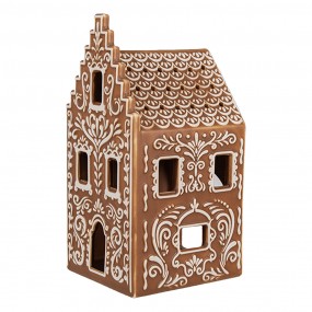 26CE1745 Tealight Holder Gingerbread house 7x7x15 cm Brown Porcelain Tea-light Holder