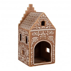 26CE1745 Tealight Holder Gingerbread house 7x7x15 cm Brown Porcelain Tea-light Holder