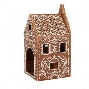 26CE1745 Tealight Holder Gingerbread house 7x7x15 cm Brown Porcelain Tea-light Holder