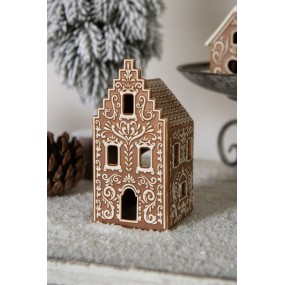 26CE1745 Tealight Holder Gingerbread house 7x7x15 cm Brown Porcelain Tea-light Holder