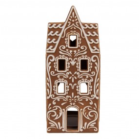 26CE1746 Tealight Holder Gingerbread house 7x7x17 cm Brown Porcelain Tea-light Holder