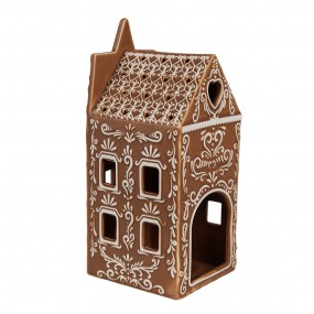 26CE1746 Tealight Holder Gingerbread house 7x7x17 cm Brown Porcelain Tea-light Holder