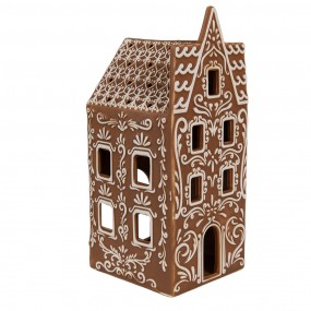 26CE1746 Tealight Holder Gingerbread house 7x7x17 cm Brown Porcelain Tea-light Holder