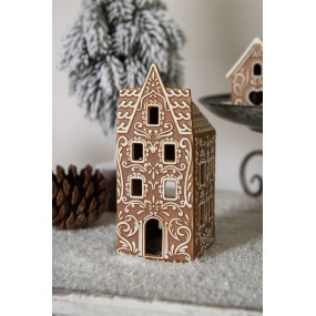 26CE1746 Tealight Holder Gingerbread house 7x7x17 cm Brown Porcelain Tea-light Holder