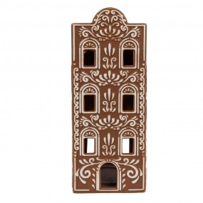 26CE1747 Tealight Holder Gingerbread house 7x7x19 cm Brown Porcelain Tea-light Holder