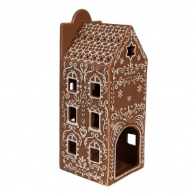 26CE1747 Tealight Holder Gingerbread house 7x7x19 cm Brown Porcelain Tea-light Holder