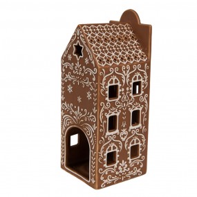 26CE1747 Tealight Holder Gingerbread house 7x7x19 cm Brown Porcelain Tea-light Holder