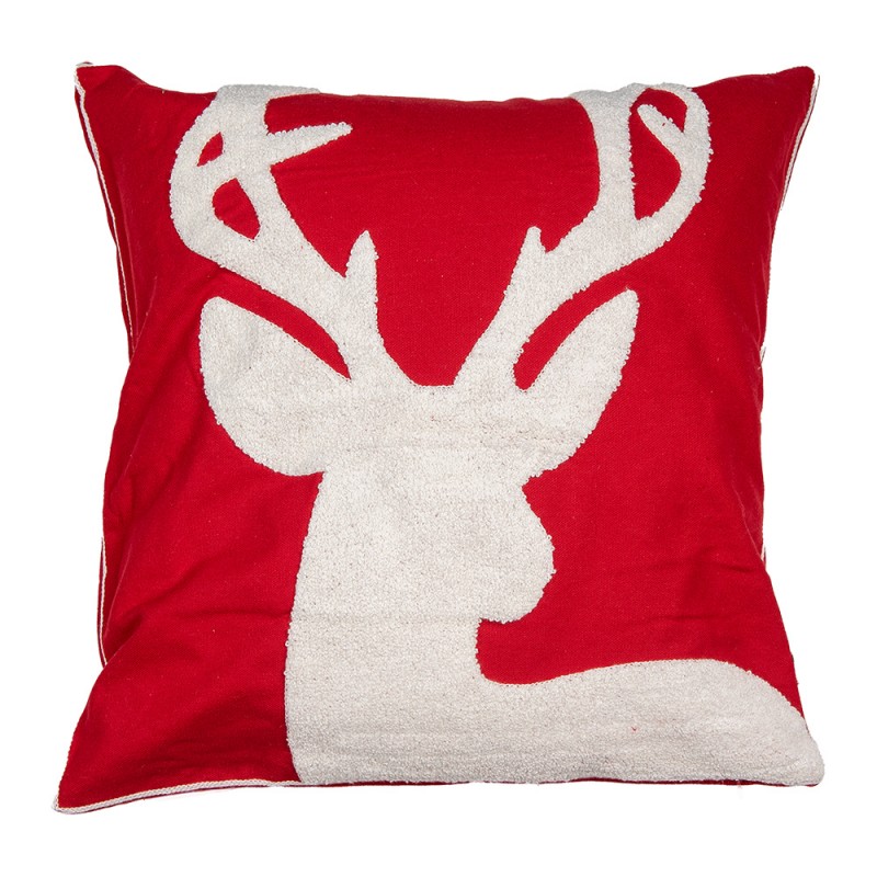 KT021.356 Cushion Cover 45x45 cm Red White Polyester Reindeer Square