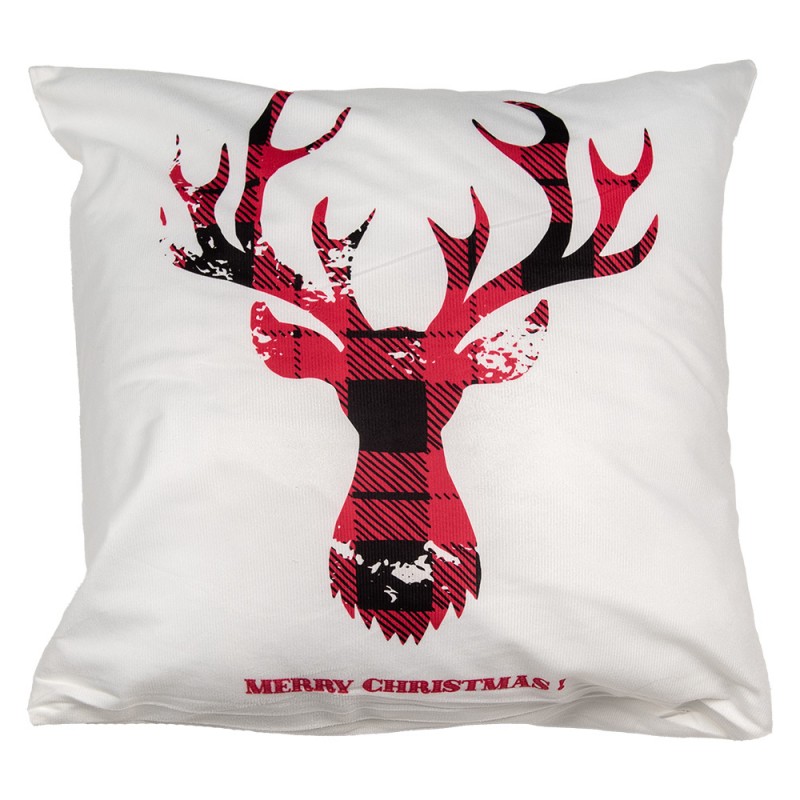 KT021.368 Cushion Cover 45x45 cm White Red Polyester Reindeer Square