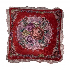 2KT030.055 Housse de coussin 55x55 cm Rouge Synthétique Fleurs Carré