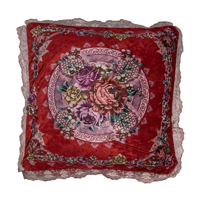 KT030.055 Housse de coussin 55x55 cm Rouge Synthétique Fleurs Carré