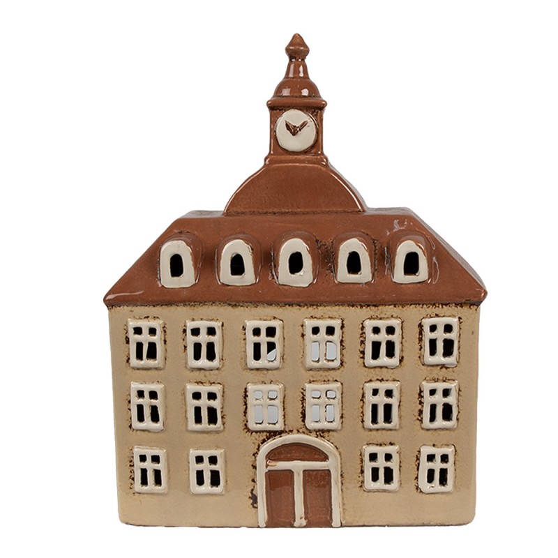 6CE1880 Tealight Holder House 20x10x26 cm Beige Brown Ceramic Tea-light Holder