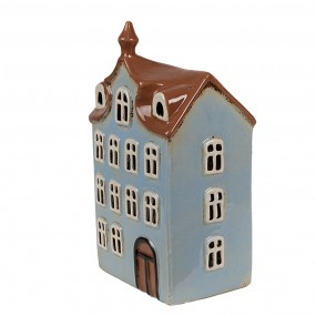 26CE1882 Waxinelichthouder Huis 13x9x22 cm Blauw Bruin Keramiek Theelichthouder