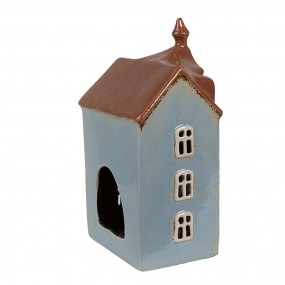 26CE1882 Waxinelichthouder Huis 13x9x22 cm Blauw Bruin Keramiek Theelichthouder