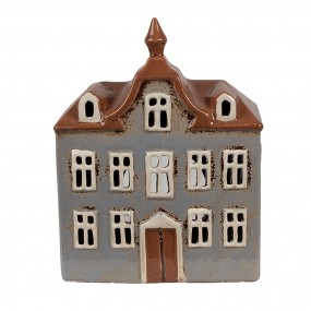 26CE1883 Waxinelichthouder Huis 16x9x20 cm Grijs Bruin Keramiek Theelichthouder