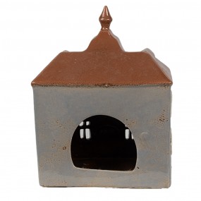 26CE1883 Portacandela Casa 16x9x20 cm Grigio Marrone Ceramica Portacandele