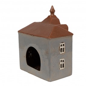 26CE1883 Tealight Holder House 16x9x20 cm Grey Brown Ceramic Tea-light Holder