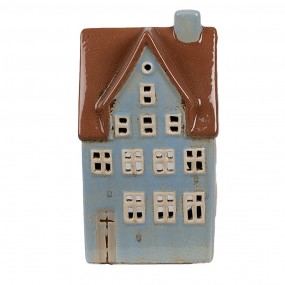 26CE1884 Porte-bougie Maison 11x8x20 cm Bleu Marron Céramique Porte-bougies