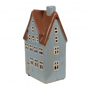 26CE1884 Waxinelichthouder Huis 11x8x20 cm Blauw Bruin Keramiek Theelichthouder