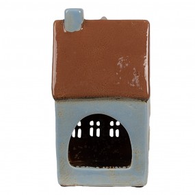 26CE1884 Tealight Holder House 11x8x20 cm Blue Brown Ceramic Tea-light Holder