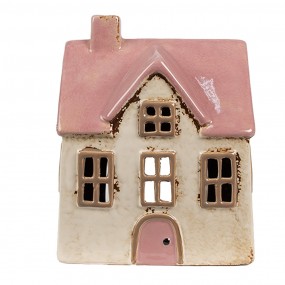 26CE1900 Porte-bougie Maison 13x10x16 cm Beige Rose Céramique Porte-bougies