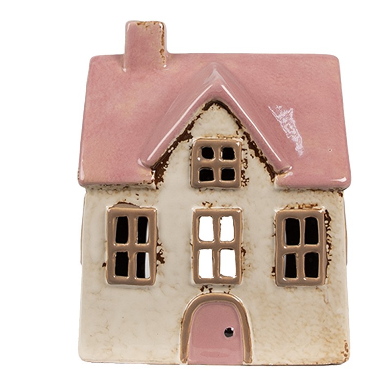 6CE1900 Portacandela Casa 13x10x16 cm Beige Rosa  Ceramica Portacandele