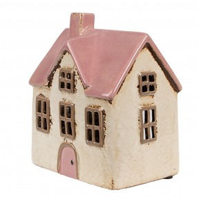 26CE1900 Porte-bougie Maison 13x10x16 cm Beige Rose Céramique Porte-bougies