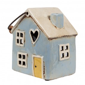 26CE1910 Porte-bougie Maison 16x11x15 cm Bleu Beige Céramique Porte-bougies