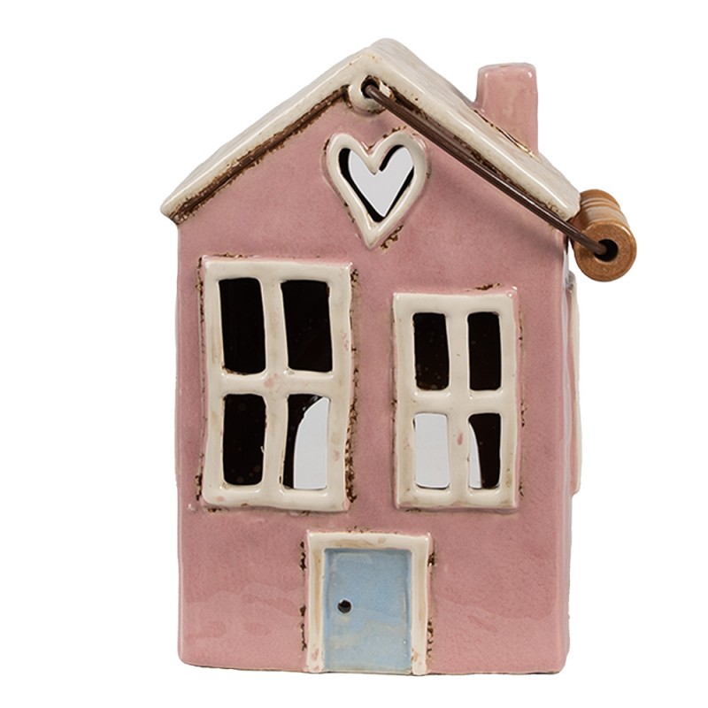 6CE1912 Tealight Holder House 16x11x21 cm Pink Beige Ceramic Tea-light Holder