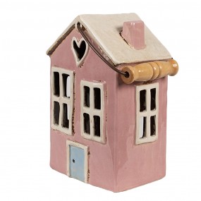 26CE1912 Porte-bougie Maison 16x11x21 cm Rose Beige Céramique Porte-bougies