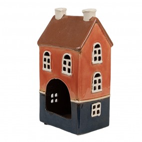 26CE1914 Tealight Holder House 12x9x22 cm Orange Ceramic Tea-light Holder