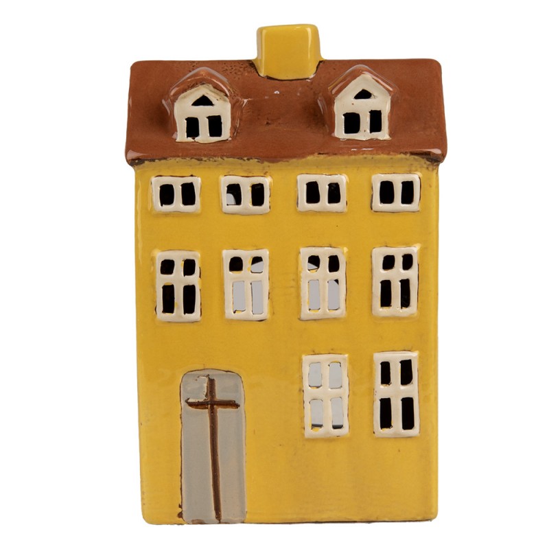 6CE1885 Portacandela Casa 12x8x18 cm Giallo Marrone  Ceramica Portacandele