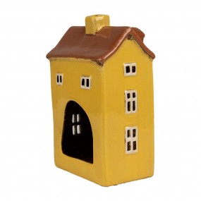 26CE1885 Porte-bougie Maison 12x8x18 cm Jaune Marron Céramique Porte-bougies