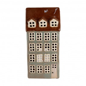 26CE1886 Tealight Holder House 15x11x30 cm Grey Brown Ceramic Tea-light Holder