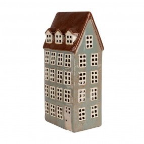 26CE1886 Tealight Holder House 15x11x30 cm Grey Brown Ceramic Tea-light Holder