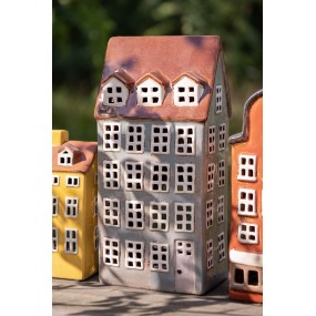 26CE1886 Tealight Holder House 15x11x30 cm Grey Brown Ceramic Tea-light Holder