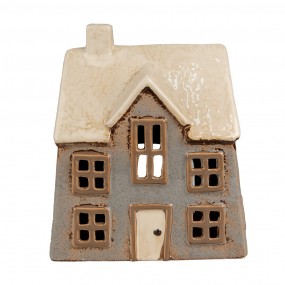 26CE1899 Porte-bougie Maison 15x10x17 cm Gris Beige Céramique Porte-bougies