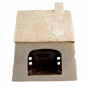 26CE1899 Porte-bougie Maison 15x10x17 cm Gris Beige Céramique Porte-bougies