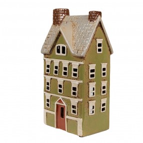 26CE1870 Waxinelichthouder Huis 14x10x26 cm Groen Beige Keramiek Theelichthouder