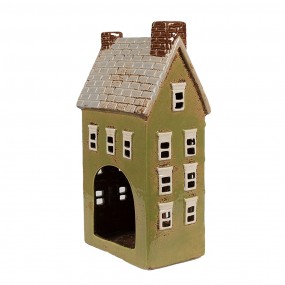 26CE1870 Porte-bougie Maison 14x10x26 cm Vert Beige Céramique Porte-bougies