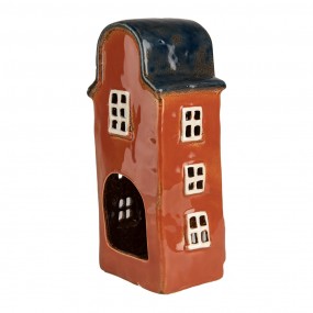 26CE1871 Portacandela Casa 12x9x25 cm Rosso Blu Ceramica Portacandele