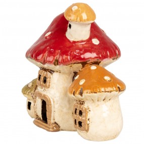 26CE1876 Portacandela Fungo 17x12x16 cm Beige Rosso Ceramica Portacandele