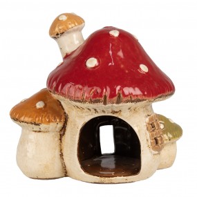 26CE1876 Porte-bougie Champignon 17x12x16 cm Beige Rouge Céramique Porte-bougies