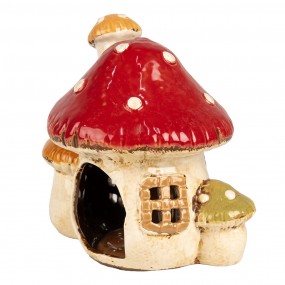 26CE1876 Tealight Holder Mushroom 17x12x16 cm Beige Red Ceramic Tea-light Holder