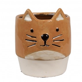 26CE1877 Planter Ø 11x13 cm Orange Ceramic Cat