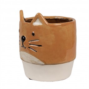 26CE1877 Planter Ø 11x13 cm Orange Ceramic Cat