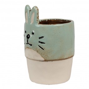 26CE1878 Planter Ø 11x17 cm Green Beige Ceramic Rabbit