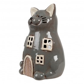 26CE1904 Portacandela Gatto  15x12x21 cm Grigio Ceramica Portacandele